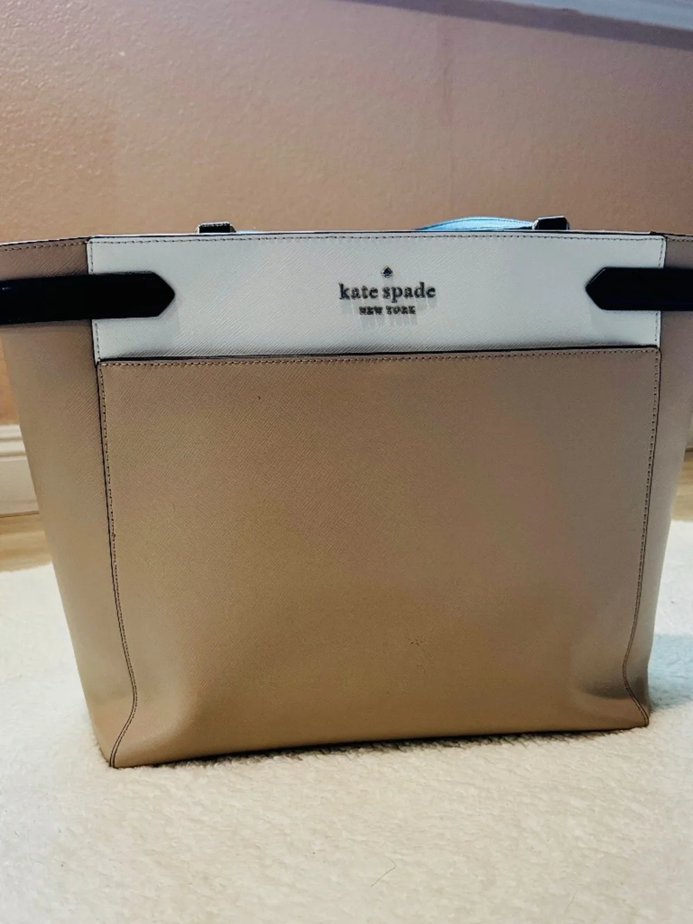 Kate Spade New York Colorblock Leather Tote | Taupe White Black | Work Bag